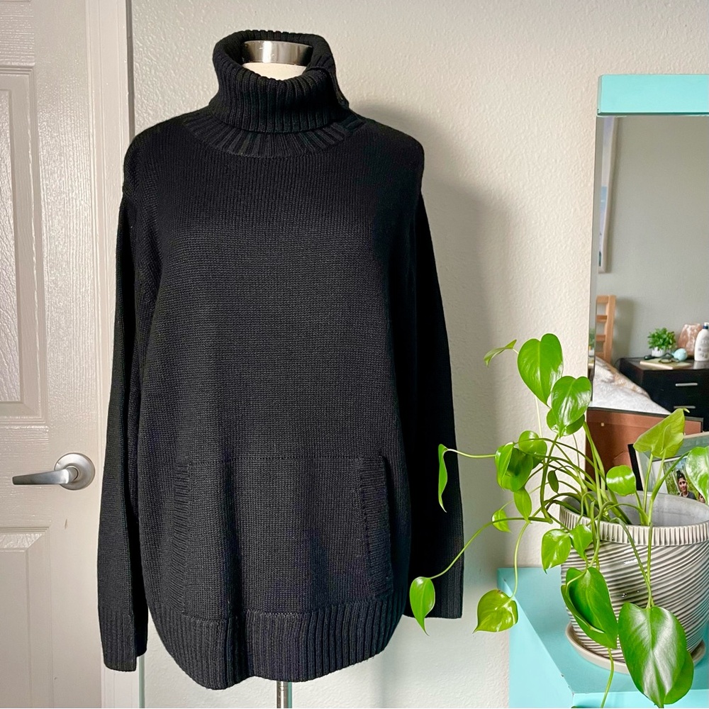 NWT Kate Hill Black Merino Wool Blend Turtleneck Sweater 3X New Pullover Knit